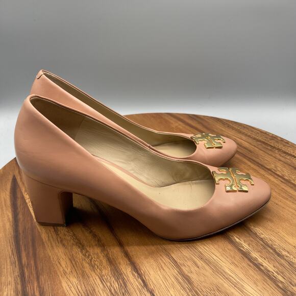 Tory Burch Raleigh Heels Womens Size 9.5M Pink Blush Oak Leather Pump Evening - Picture 1 of 7
